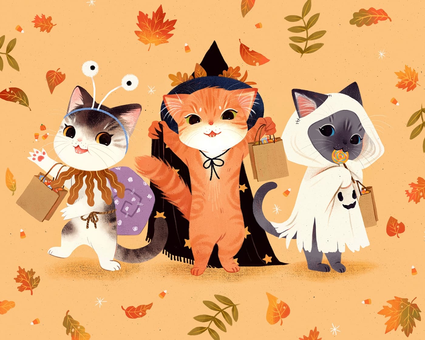 Нарядные три котёнка