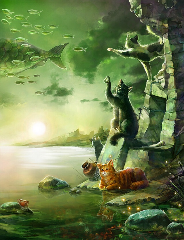 Котики и улетающие рыбки