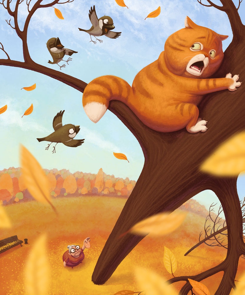 Смешной кот на дереве