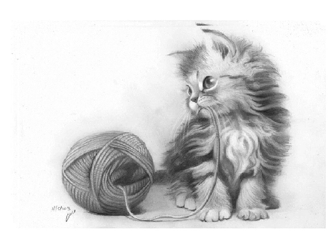 Котёнок играет с клубком