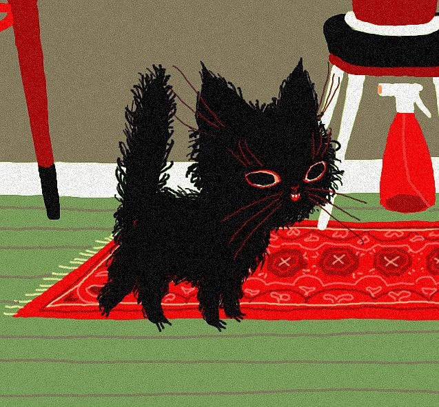 Пушистый чёрненький котёнок